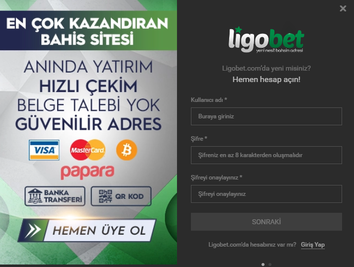 Ligobet üyelik